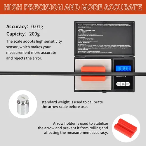 Miniatura 3 de SPG Báscula de flecha digital, báscula de grano de bolsillo con tiro con arco de 7.05 oz × 0.00 oz con soporte de flecha, peso de calibración