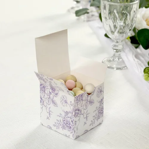 Miniatura 7 de Efavormart - Paquete de 25 cajas de regalo de fiesta con patrón de toile francés, lavanda mate y cajas de dulces blancos, papel de cartulina, 3 x 3