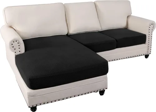 Miniatura 28 de MIFXIN Fundas para sofá modular, 3 piezas, funda de asiento de sofá de terciopelo elástico en forma de L, funda de cojín separada, protector
