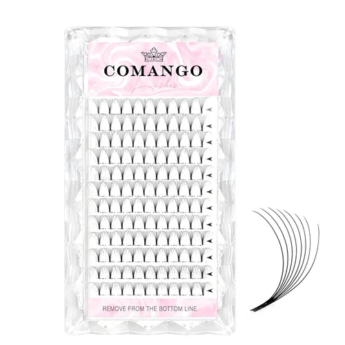 Miniatura 28 de CoMango Extensiones de pestañas de volumen 3D/4D/5D/6D/10D, grosor de 0.003 in, rizo C/D, tallo corto de 0.315-0.591 in, extensiones de pestañas