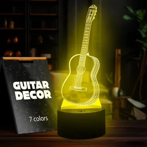 Lámpara de luz nocturna con ilusión 3D, decoración de guitarra, lámpara de ilusión 3D con puerto USB, lámpara de 7 colores cambiantes, luz nocturna