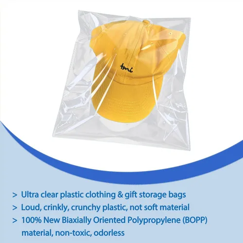 Miniatura 6 de PigPotParty Bolsas de plástico transparentes de 9" x 12" para camisetas con etiquetas de tamaño de ropa, 100 piezas de bolsas de embalaje de manga