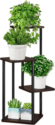 AZERPIAN Soporte para plantas de 4 niveles para interiores, estante de flores de metal para múltiples plantas, soportes altos de esquina para flores