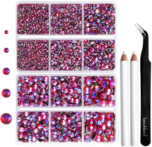 Miniatura 24 de 6736 piezas de diamantes de imitación Hotfix con parte trasera plana, diamantes de imitación rosa para manualidades y ropa, 5 tamaños mixtos, kit