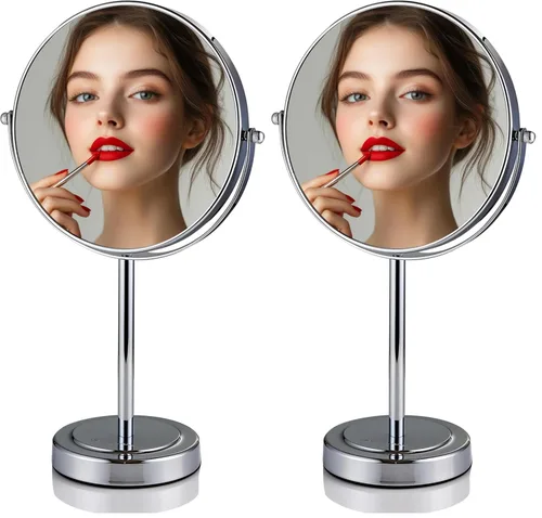 Miniatura 14 de Ovente Espejo de tocador iluminado, parte superior de mesa, giro de 360 grados, círculo de doble cara, LED, 1 x 5X, lupa con audio MP3, altavoz