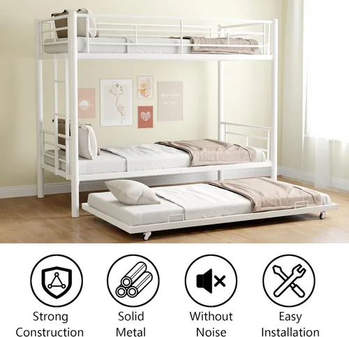 Miniatura 5 de Litera de metal individual sobre cama individual con nido, se puede dividir en dos camas con escalera y barandilla de protección para adultos,
