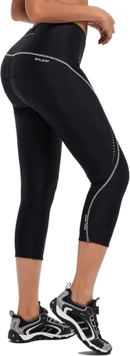 BALEAF Pantalones de ciclismo para mujer, de cintura alta, 4D, acolchados, pantalones cortos capri de ciclismo 34, bolsillos UPF50+