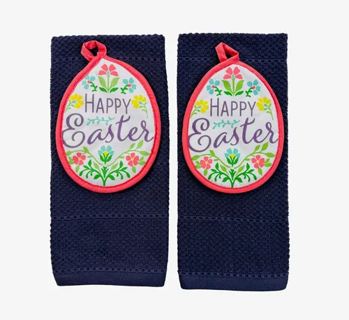 Miniatura 12 de Juego de manoplas de cocina de primavera de Pascua, soporte para ollas, 5c: colorido floral Pascua cada conejito Bienvenido Gingham Border Design