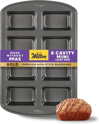 Wilton Molde para pan pequeño antiadherente dorado, utensilios de hornear de acero inoxidable, fabricados sin PFAS, el empaque puede variar