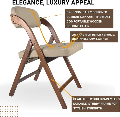 Miniatura 5 de Sillas plegables de madera con cojín, sillas plegables acolchadas para exterior, silla tapizada con asiento ancho, juego de 2 (madera fresa)