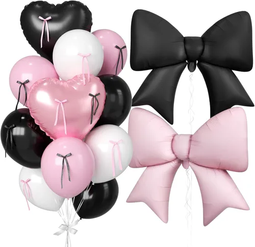 Miniatura 18 de 16 globos de corazón rosa, globos de lazo de 38 pulgadas, globo transparente rosa perla de doble relleno y arco en forma de corazón globo