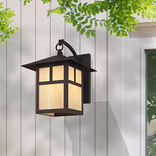 Miniatura 9 de Livex Lighting 2133-07 Montclair Mission - Farol de pared de latón macizo con acabado de bronce para exteriores con vidrio Tiffany iridiscente