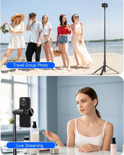 Miniatura 7 de Trípode para selfie de 70 pulgadas, color negro Un clic abierto, trípode de grabación de vídeo, varilla telescópica de aleación de aluminio