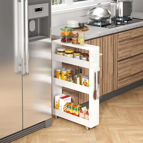 Miniatura 2 de CHLORYARD Carrito de almacenamiento delgado, carrito de cocina de 4 niveles, armario de almacenamiento estrecho con asa y ruedas, unidad de estante