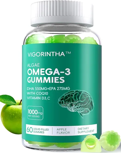 Miniatura 9 de Suplemento de aceite de algas omega-3 vegano con DHA 300 mg y EPA 150 mg, Omega-3 a base de plantas con vitamina D3 y K2, cápsulas blandas de aceite