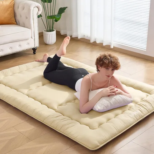 Miniatura 14 de Colchón de futón japonés tamaño individual, colchón plegable de 4 pulgadas de grosor, tapete de tatami para dormir, futón shiki tradicional relleno