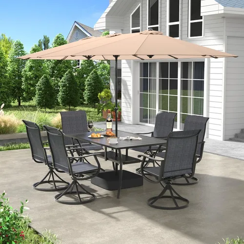 Miniatura 20 de VICLLAX Muebles pequeños de exterior de 3 piezas, 2 sillas giratorias de patio y mesa redonda pequeña para 2, sillas de carbón oscuro y negro