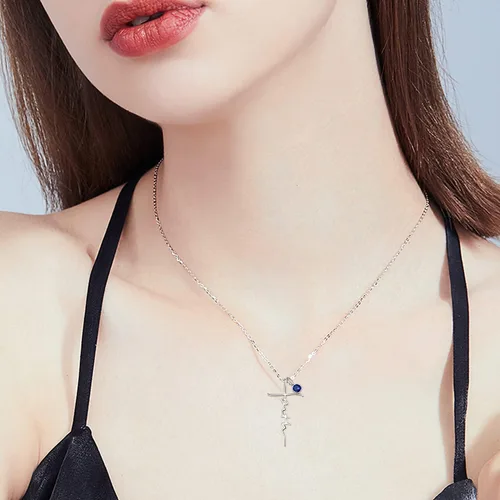 Miniatura 4 de PRAYMOS - Collar de plata de ley 925 con dije de cruz lateral, para mujer, ópalo sintético, cadena de 18 pulgadas y extensor ajustable de 2 pulgadas