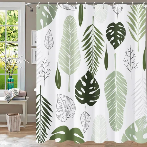 Miniatura 23 de Cortina de ducha, cortinas de eucalipto púrpura para baño, cortinas de baño con hojas en acuarela lavables, impermeables, juego de cortinas de hojas