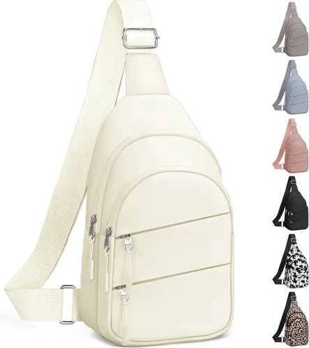 Tuwubi Bolsos cruzados para mujer, bolsa para hombres, mochila pequeña de senderismo antirrobo, ligera para viajes al aire libre (M, beige)