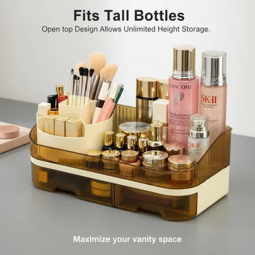 Miniatura 4 de Organizador de maquillaje para encimera con cajones dobles, almacenamiento de cosméticos de gran capacidad para tocador de baño, cuidado de la piel