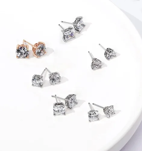 Miniatura 4 de Tienda Essentials Yellow Gold Plated, Platinum or Rose Gold Plated Sterling Silver Infinite Elements Cubic Zirconia Stud Earrings White, Blue