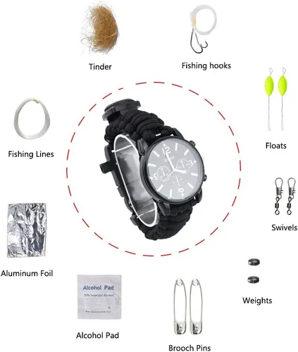 Miniatura 2 de Pulsera de supervivencia deportiva al aire libre, 7 núcleos Paracord Mountaineer Noctilucente Reloj de emergencia Herramientas de primeros auxilios