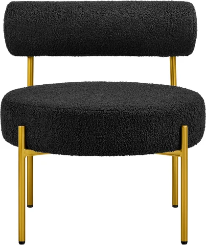 Topeakmart Silla de tocador moderna, silla decorativa de tela Boucle con patas de metal dorado para sala de estar, sala de maquillaje, color negro