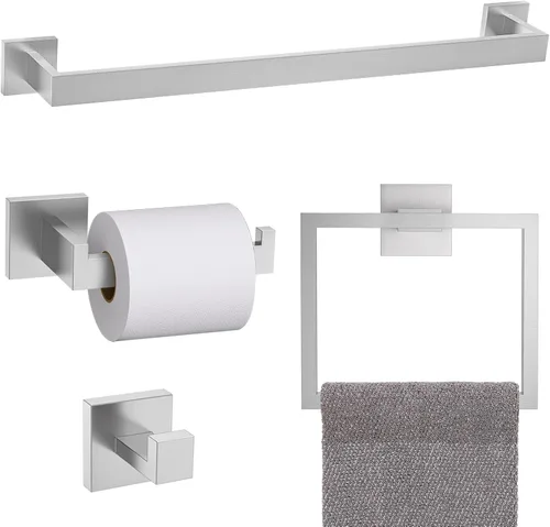 Miniatura 17 de TURS Juego de 4 piezas de accesorios de baño de 24 pulgadas, juego de toalleros de baño de acero inoxidable para montaje en pared, juego de Cromo
