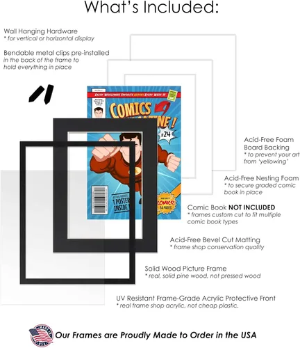 Miniatura 3 de Poster Palooza Marco de cómic con paspartú para 8 cómics de la era actual publicado después de 1985, marco de cómic negro para cómics de 6.875 x