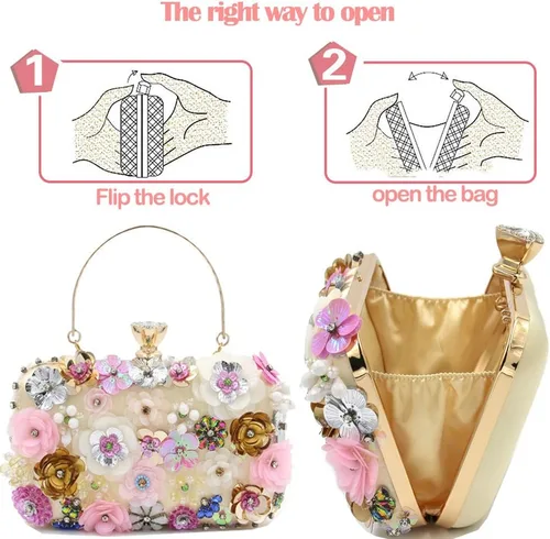 Miniatura 5 de BBTT.ful Bolso de mano para mujer con diseño de flores, con correa de cadena y bandolera (champán), Champán