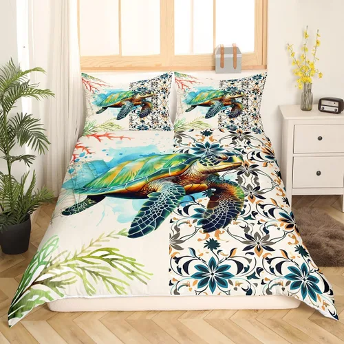 Miniatura 2 de Juego de funda de edredón de tortuga marina para niños, niñas, adolescentes, decoración de habitación, reptil, tortuga, juego de funda de edredón