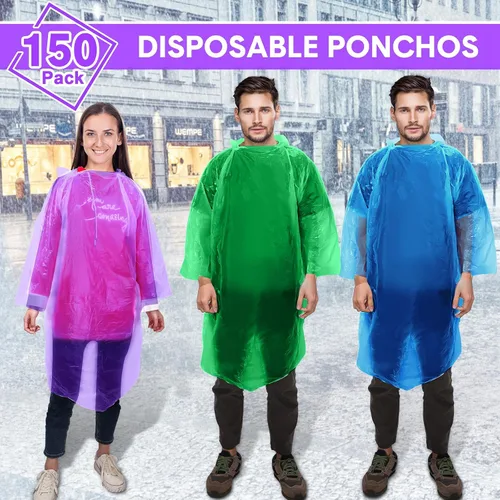 Miniatura 2 de Ponchos de lluvia desechables a granel para adultos, ponchos de emergencia con capucha para hombres y mujeres, viajes, camping, senderismo