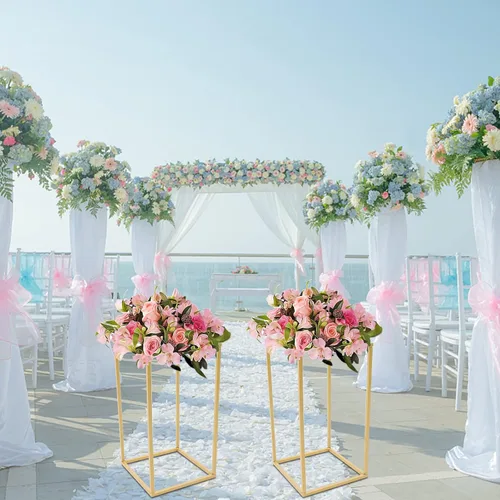 Miniatura 3 de DouSeiAi 2 piezas de soporte de flores de boda de metal para mesas, florero de plantas de flores, jarrón dorado alto, columna geométrica de flores