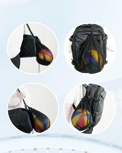 Miniatura 6 de 2Pcs Single Mesh Ball Bag for Basketball Soccer & Volleyball, Lightweight Net Storage with Zipper Pocket for Sports, Portable Drawstring Bags with