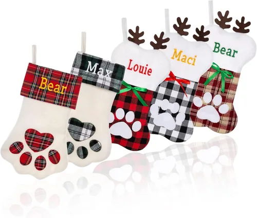 Calcetín de Navidad Personalizado Grande Tejido Personalizado Bordado con Nombre Calcetín de Navidad para Familia Niños Mascotas Decoración para
