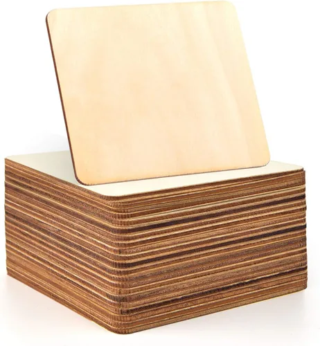 Coopay 40 piezas de cuadrados de madera sin terminar de 6 pulgadas, rebanadas de madera natural, recortes cuadrados de madera para pintura,
