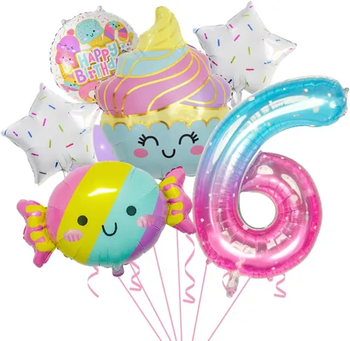 Miniatura 10 de 10 globos de caramelo, globos de gran número, helados, dulces, Sundae, globos de aluminio para niñas, suministros de decoración de fiesta
