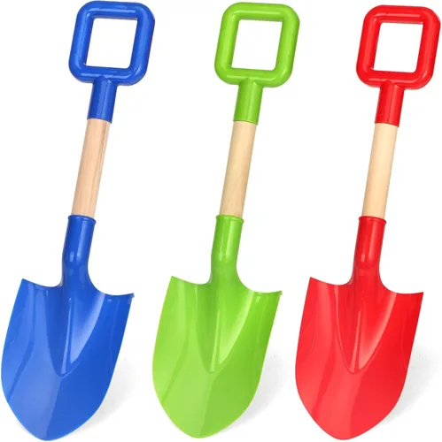 Miniatura 8 de Palas de arena de playa de 16 pulgadas para niños, kits de herramientas de jardinería, pala de madera larga resistente para excavar nieve y arena