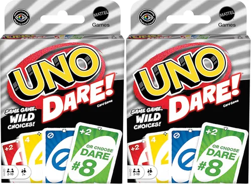 Miniatura 7 de Mattel Games Juego de cartas UNO Dare para familias y fiestas con desafíos desafiantes y tontos de 3 categorías diferentes