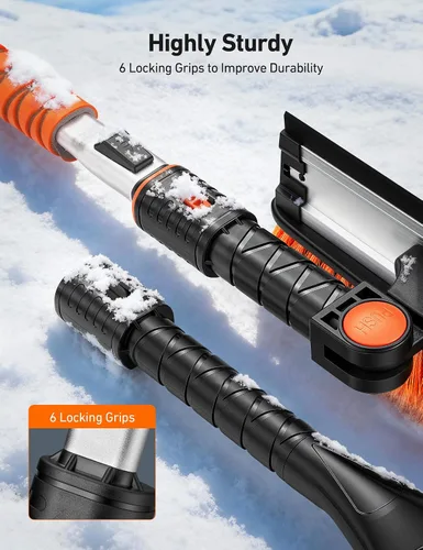 Miniatura 5 de AstroAI Raspadores de hielo de 47.2" para parabrisas de automóvil, cepillo de nieve resistente 3 en 1 con escobilla de goma, 10 configuraciones