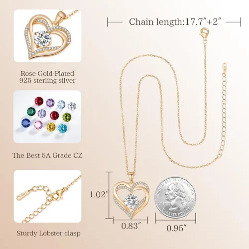Miniatura 80 de LOUISA SECRET Love Heart Birthstone Necklaces for Women, Birthday Gift for Women, Anniversary Jewelry for Wife Her, 925 Sterling Silver Pendant