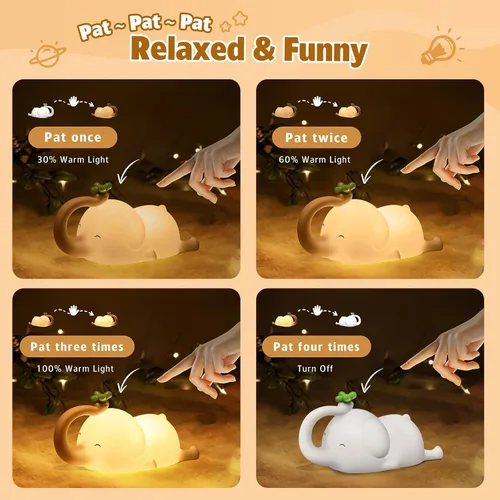 Miniatura 7 de Luz nocturna de silicona con forma de elefante para niños - Lámpara LED recargable y regulable en 3 niveles, control táctil, luz suave de animales
