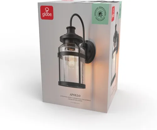 Miniatura 9 de Globe Electric 44791 Apollo - Aplique de pared para exteriores con 1 luz, bronce, pantalla de vidrio sembrado, marrón, bombilla no incluida