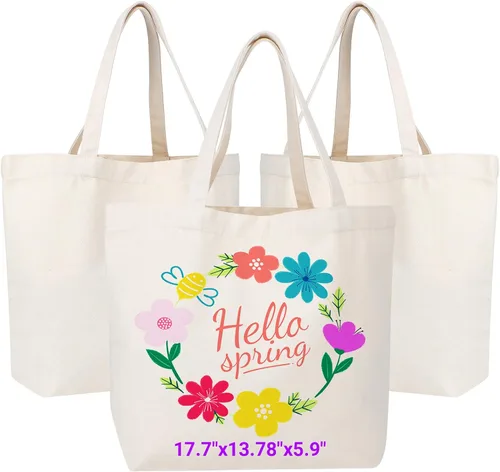 Miniatura 20 de Segarty Bolsa de lona pequeña, paquete de 6 bolsas de lona en blanco de 15 x 16 pulgadas para mujer, bolsa lisa reutilizable con algodón natural