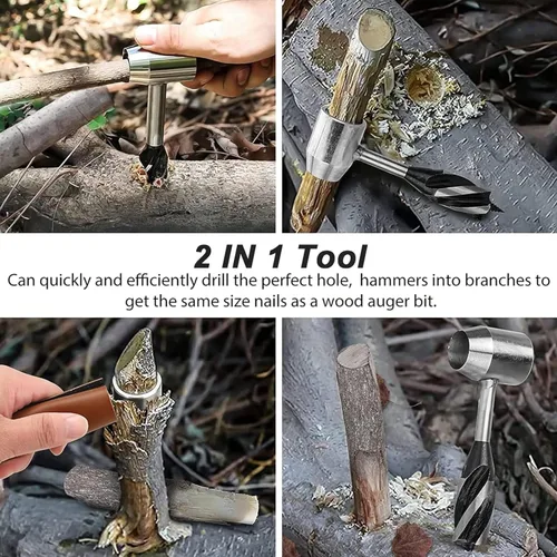 Miniatura 5 de Survival Settlers Tool Bushcraft - Llave de taladro manual de ojo escocés para madera, herramienta de supervivencia con bolsa de cuero y gancho