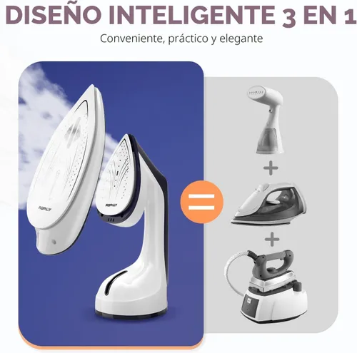 Miniatura 7 de Vaporizador para ropa, vaporizador y plancha 2 en 1 de 1600 W con placa de cerámica grande, potente vapor turbo, control inteligente de temperatura