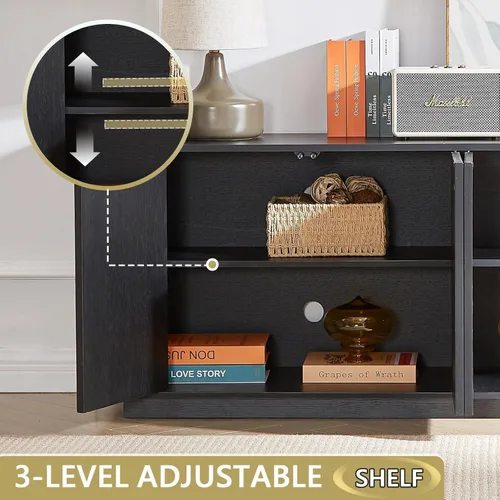 Miniatura 6 de Aparador de 64 pulgadas, soporte de madera para centro de entretenimiento moderno, consola multimedia con 4 gabinetes para almacenamiento, soportes