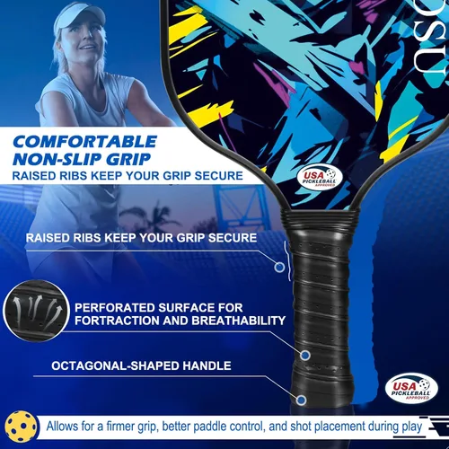 Miniatura 2 de Carbon Fiber Pickleball Paddles Set of 4 or 2 Rackets,USAPA Approved Pickleballs Equipment with Balls,Bag,Accessories,Carbon Fiber T300 Lightweight