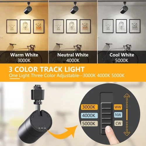 Miniatura 2 de VANoopee Cabezales de iluminación de pista de 3 colores en 1 de 20 W H, regulables, sin parpadeo, accesorios de iluminación LED brillantes para Negro